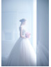 Richly Beaded Ivory Tulle Sheer Buttons Back Wedding Dress